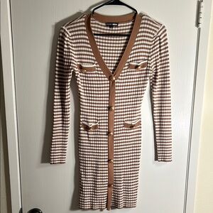 Fashion Nova Long Sleeve Mini Dress Size Large white and brown
